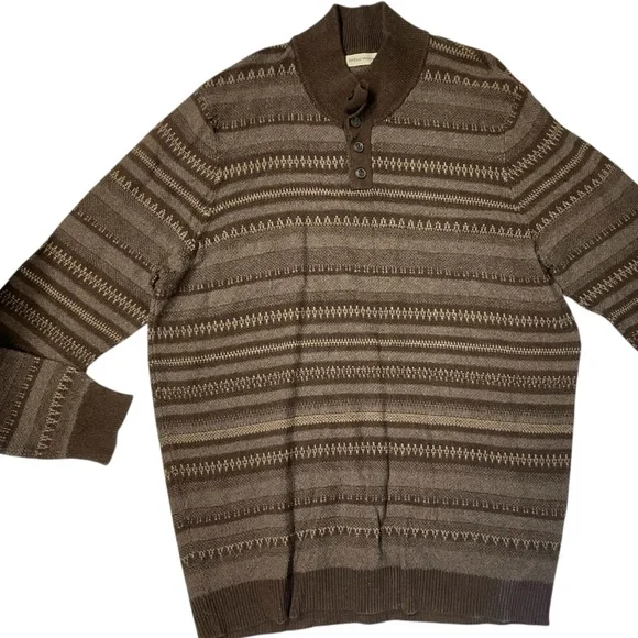 Mutual Weave Men's Brown Patterned Henley Pullover Sweater Size 4XLT 4XL XXXXL - Picture 1 of 10